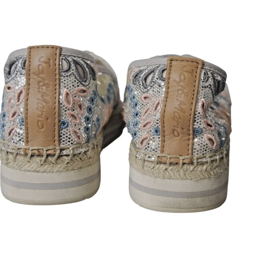 JOY & MARIO METALLIC EMBROIDERED ESPADRILLES WOMEN’S 7.5 PLATFORM SLIP-ON